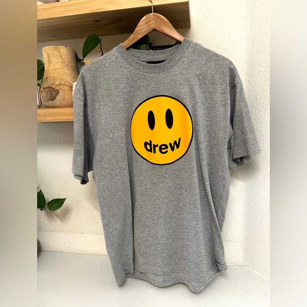 drew house Gray T-Shirt with Yellow Smiley Logo
